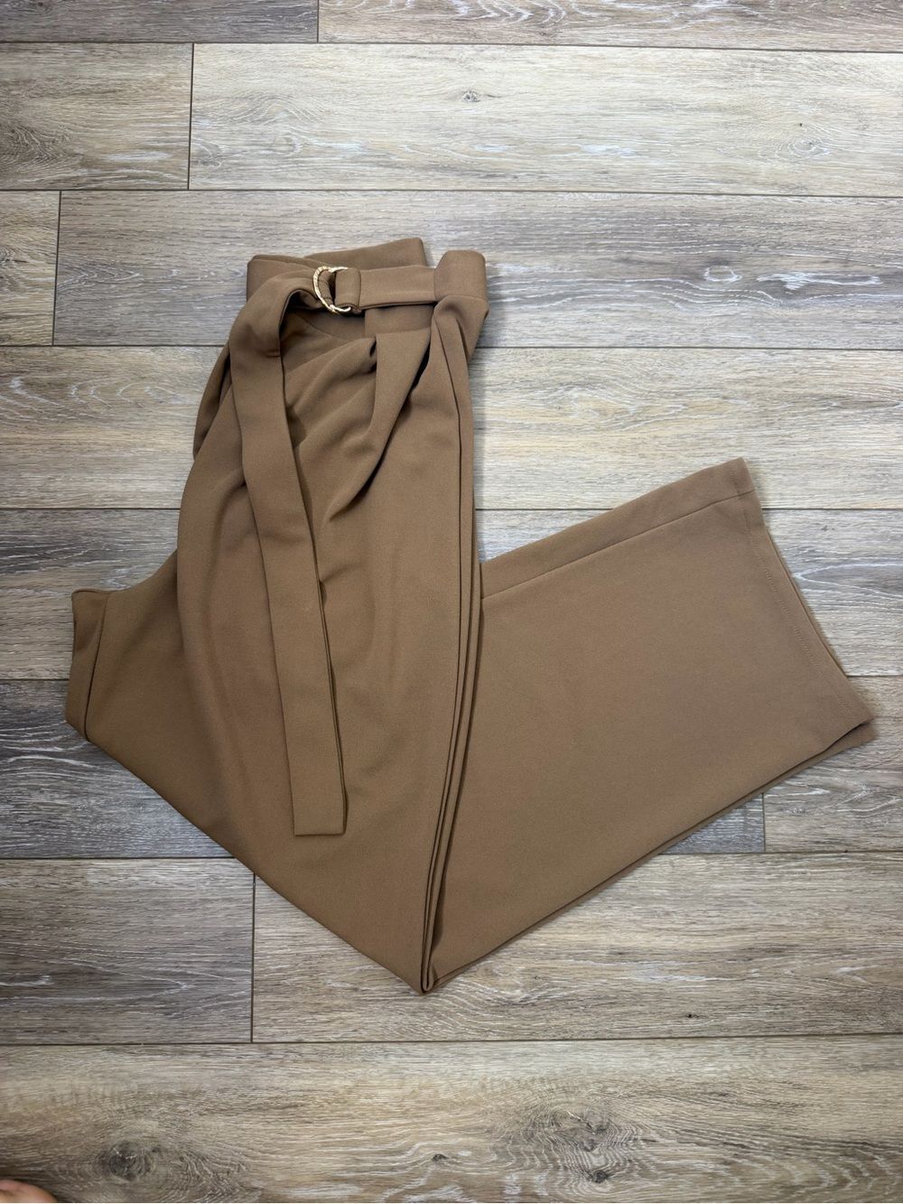 H&M High-Waist Paperbag Belted Trousers - Camel Sz L